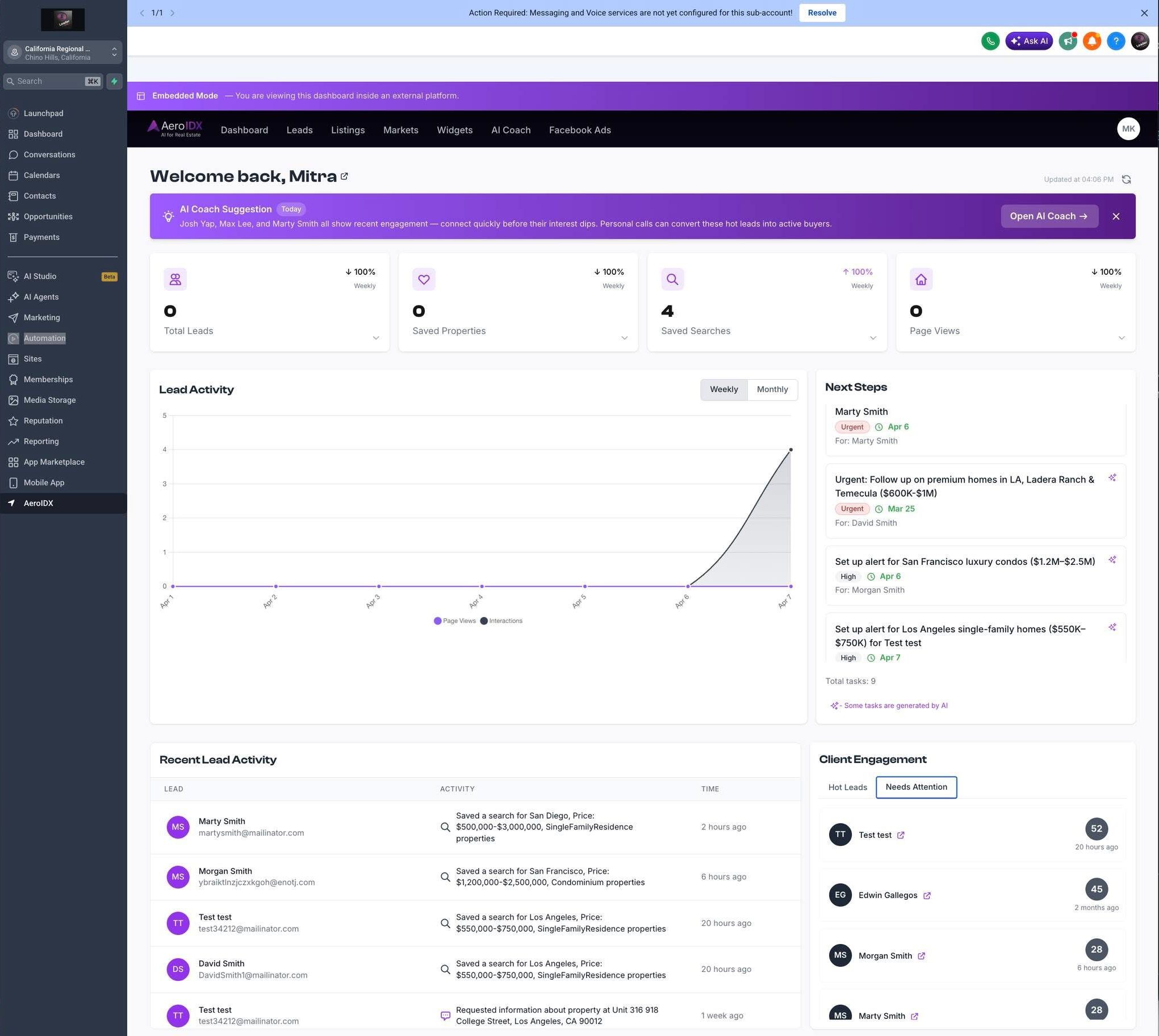 AeroIDX Dashboard embedded in HighLevel